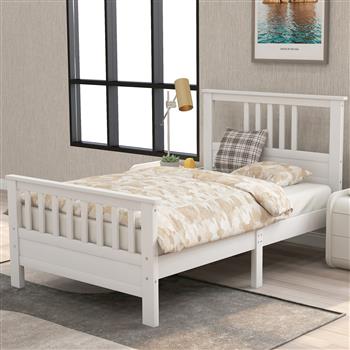 Wood Platform Bed with Headboard and Footboard, Twin (White)