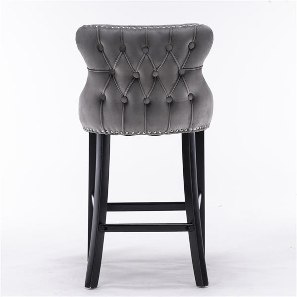 Contemporary Velvet Upholstered Wing-Back Barstools with Button Tufted Decoration and Wooden Legs, and Chrome Nailhead Trim, Leisure Style Bar Chairs,Bar stools, Set of 4 (Gray), SW1824GY x 2 cartons