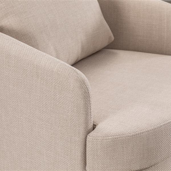 035-Linen Fabric Swivel Accent Chair With Soild Wood Round Brown Base Leg,Beige