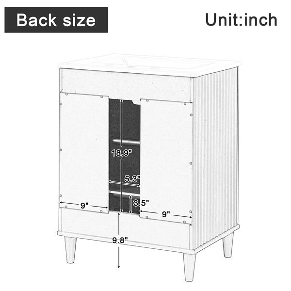 24" Bathroom Vanity with Sink, Bathroom Vanity Cabinet with Two Doors, Adjustable Shelves, Solid Wood and MDF, White