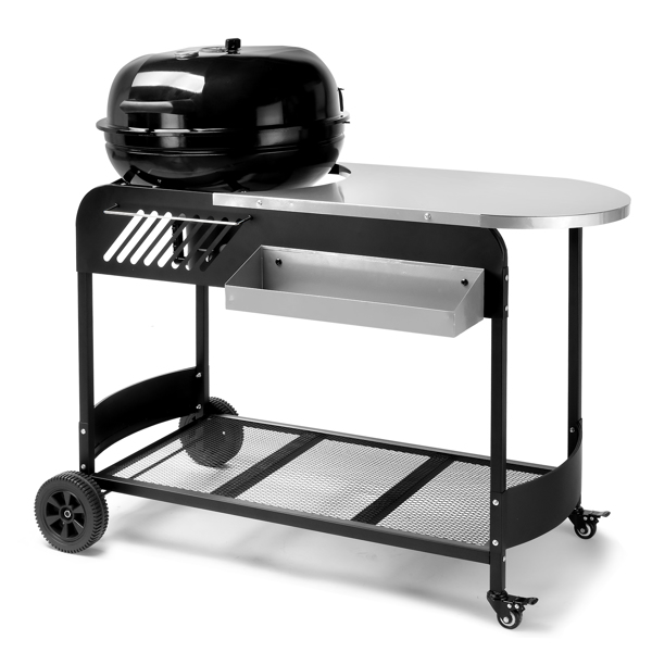 110*45*110cm Portable Charcoal Grill with Wheels and Sidetable, Large BBQ Smoker with Adjustable Vents on Lid for Outdoor Party Camping Picnic