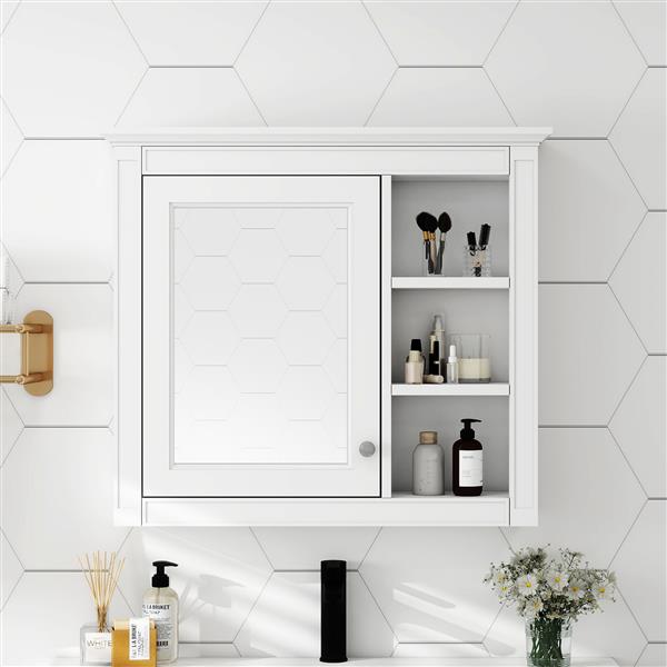 30'' x 28'' Medicine Cabinet, Wall Mounted Bathroom Storage Cabinet, Modern Bathroom Wall Cabinet with Mirror,Medicine Cabinet,  Mirror Cabinet with 3 Open Shelves (Not Include Bathroom Vanity )