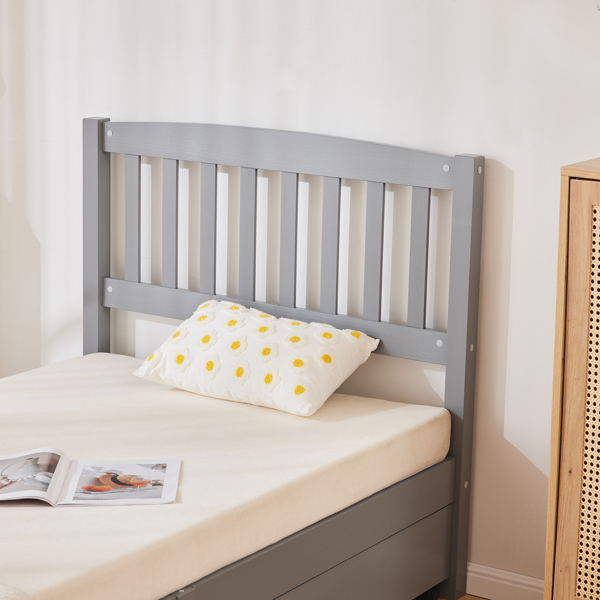 Four Large Drawers Pinewood Bed with a Curved Vertical Headboard Featuring Twin Gray