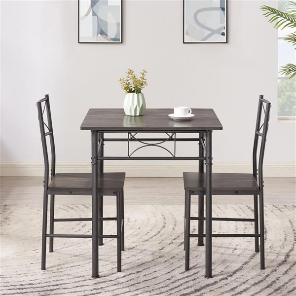 3-Piece Kitchen Dining Room Table Set Grey Chair