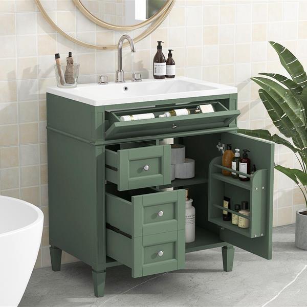 30'' Bathroom Vanity with Top Sink, Modern Bathroom Storage Cabinet with 2 Drawers and a Tip-out Drawer, Single Sink Bathroom Vanity