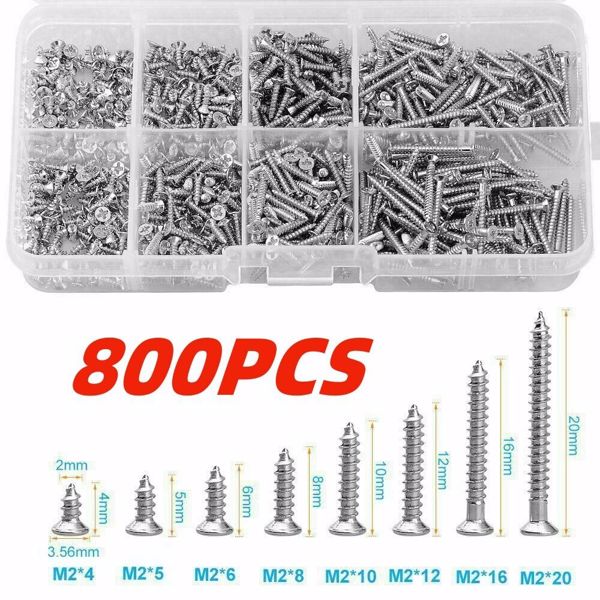 800 PCS Stainless Steel Wood Screw Assortment Self Tapping Small Metal Screws UK