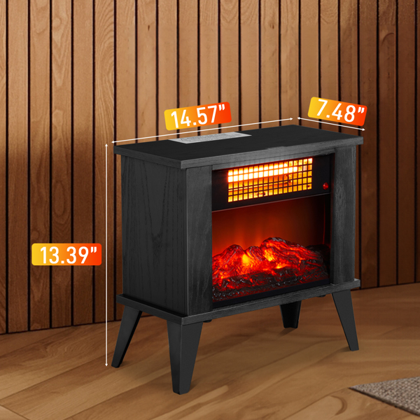 ZOKOP 15" Electric Fireplace Heater, Freestanding Wooden Fireplace Stove with 3D Realistic Flame, Overheat Protection, 1000W Portable Electric Heater for Indoor Bedroom Office Home, Black