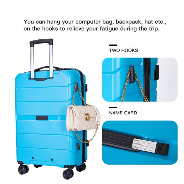 Hardshell Suitcase Spinner Wheels PP Luggage Sets Lightweight Suitcase With TSA Lock,3-Piece Set (20/24/28) ,Light Blue