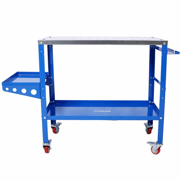 Welding Table 36"x18", 1200lbs Load Capacity Steel Welding Workbench Table on Wheels, Portable Work Bench with Braking Lockable Casters, Tool Slots, 5/8-inch Fixture Holes, Tool Tray 