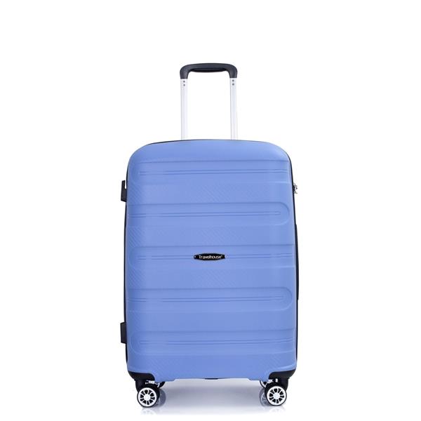 Hardshell Suitcase Spinner Wheels PP Luggage Sets Lightweight Durable Suitcase with TSA Lock,3-Piece Set (20/24/28) ,Purplish Blue