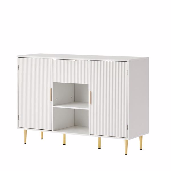 Storage cabinet Wave pattern 2 door With drawers buffets & sideboards for living room, dining room, bedroom , hall, white, 47.2''w x 15.8''d x 33.5''h. 