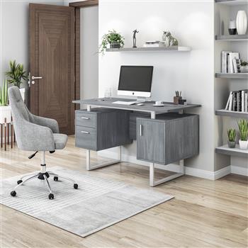 Modern Office Desk with Storage, Grey