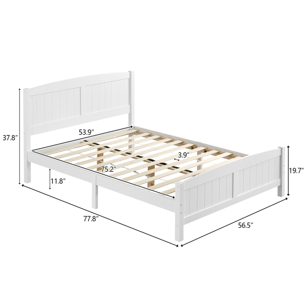 【Old Code:03404363】Full Pine Single-Layer Core Vertical Stripe Full-Board Curved Bed Head With The Same Bed Foot Wooden Bed White