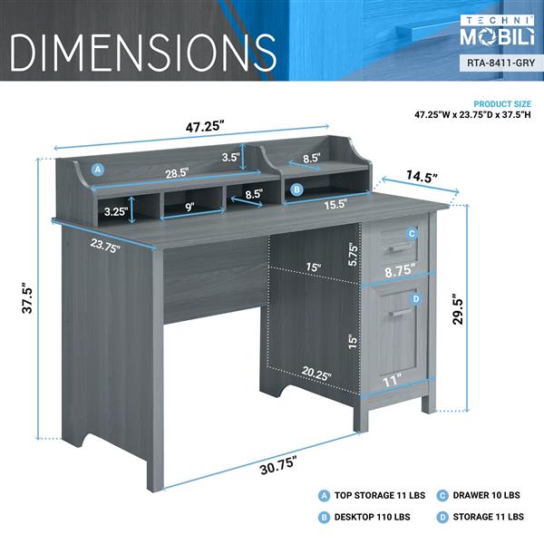 Classic Office Desk with Storage, Grey