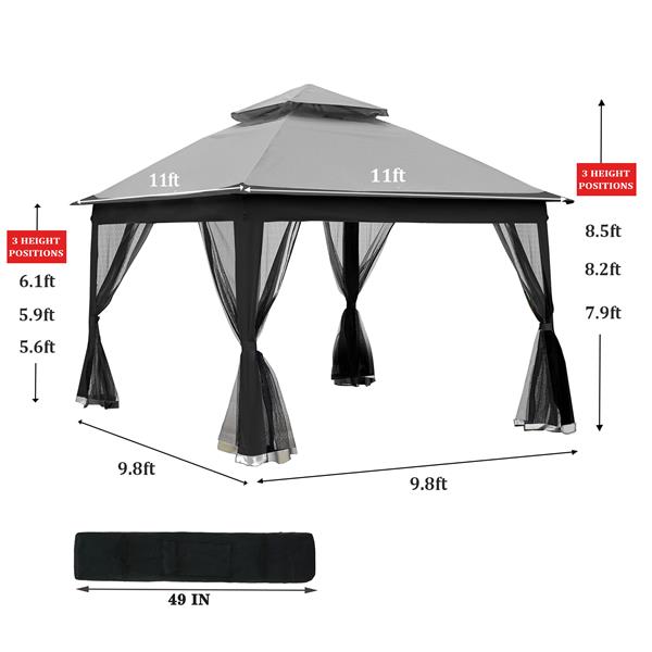 Outdoor 11x 11Ft Pop Up Gazebo Canopy With Removable Zipper Netting,2-Tier Soft Top Event Tent,Suitable For Patio Backyard Garden Camping Area,Grey