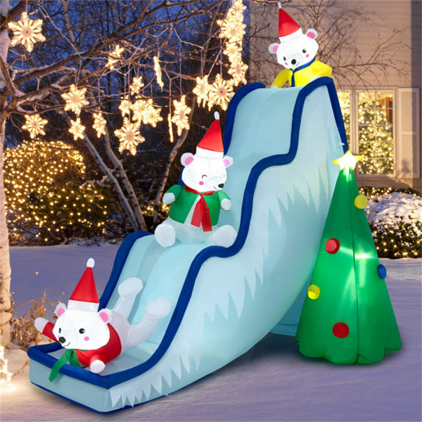 9 Feet Christmas Decoration Inflatable Polar Bear Slide Scene Decoration