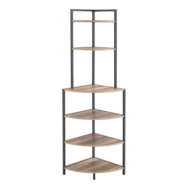 6-Tier Corner Open Shelf Modern Bookcase Wood Rack  Shelving Unit,Plant Album Trinket Sturdy Stand Small Bookshelf Space-Saving for Living Room Home Office Kitchen Small Space Rustic Brown