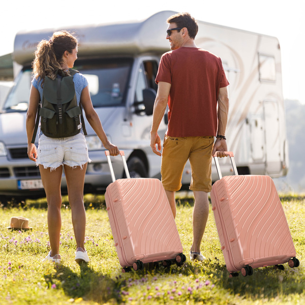 FCH 三件套 20寸拉杆箱+手提包两件套 PP拉杆箱 20in PP材质 铁拉杆 全配色 玫瑰金色-2