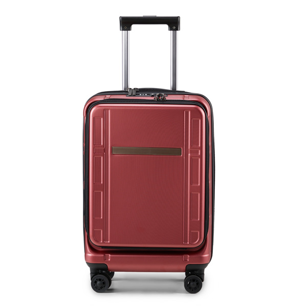 Carry on Luggage 22 X 14 X 9 Airline Approved, ABS+PC 20 Inch Luggage with Front Compartment, Double Spinner Wheels, TSA Lock，Wine Red Color