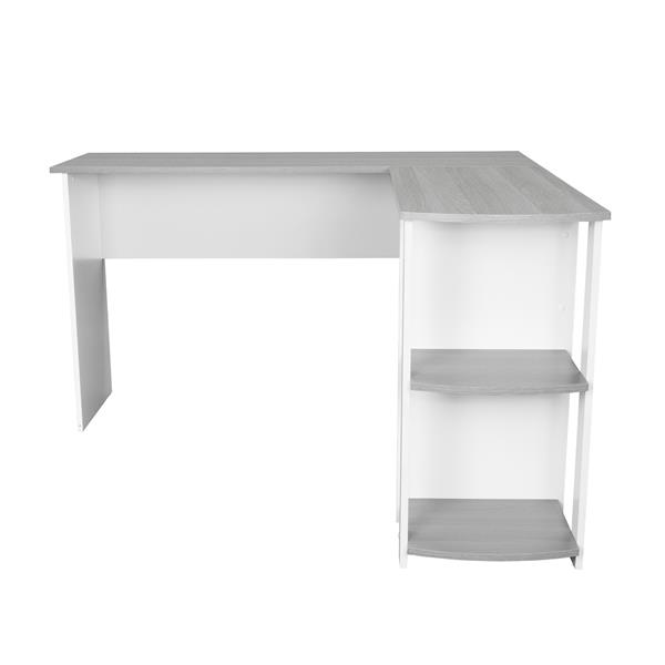 Modern L-Shaped Desk with Side Shelves, Grey