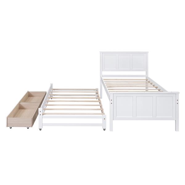 Twin Size Platform Bed with Trundle and Drawers, White