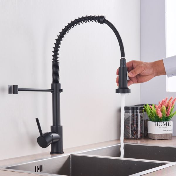 Matt Black Monobloc Kitchen Sink Mixer Tap with Pull Out Hose Spray Single Lever