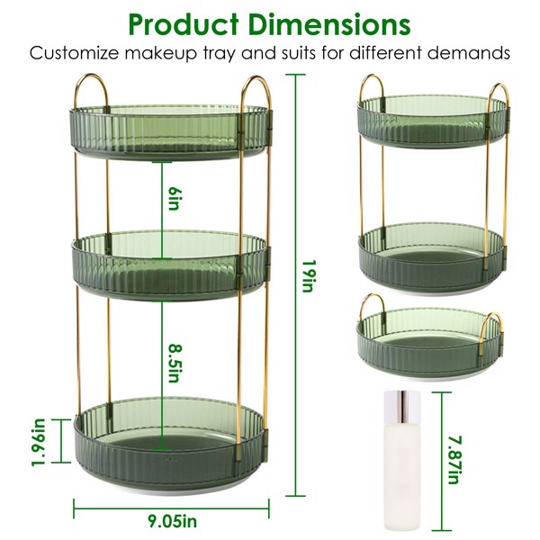 360° Rotating Makeup Organizer, Large-Capacity Skincare Make Up Storage 3 Tier Perfume Organizers Cosmetic Dresser Organizer with Makeup Brush Holder, Fits Bedroom, Bathroom, Vanity Shelf Countertop