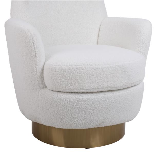 Teddy Swivel Barrel Chair, Swivel Chairs Armchair for Living Room, Reading Chairs for Bedroom Comfy, Round Barrel Chairs with Gold Stainless Steel Base (Ivory)