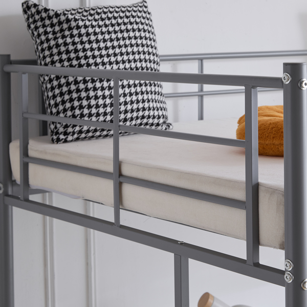 Twin Size Metal Loft Bed with Safety Guardrails & 2 Built-in Ladders, Loft Bunk Bed Frame for Teens Juniors Adults, Space Saving, Noise Free, No Box Spring Needed, Grey