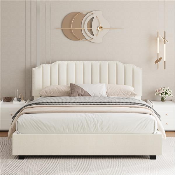 LIFT UP VELVET BEIGE QUEEN SIZE BED