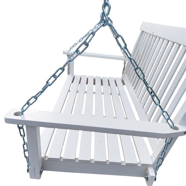 Front Porch Swing with Armrests, Wood Bench Swing with Hanging Chains,for Outdoor Patio ,Garden Yard, porch, backyard,  or sunroom,Easy to Assemble,white