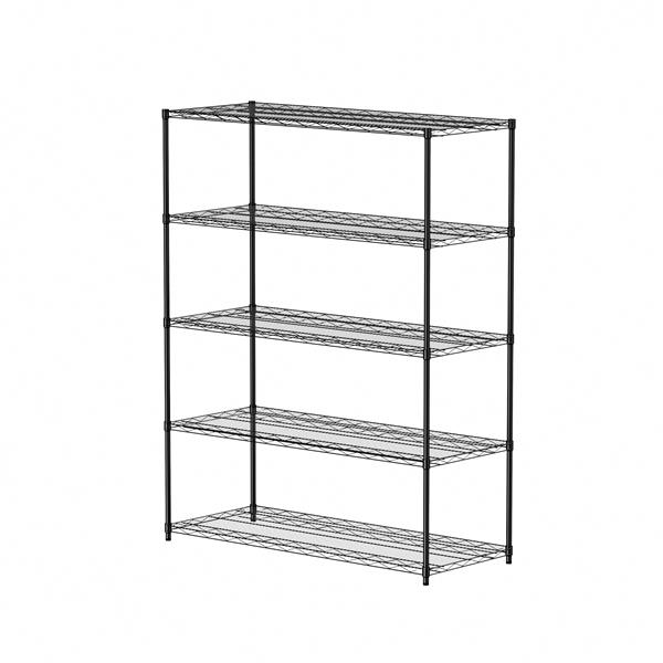 Warehouse, supermarket,kitchen,and other 5-layer heavy-duty adjustable shelves with wheels and adjustable feet,each metal frame bearing 300 pounds.  59.45 "L × 24.02 "W × 71.65 "H,Black.