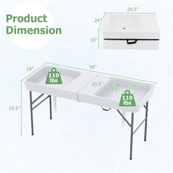 5 FT party picnic table/double sink ice cooling table