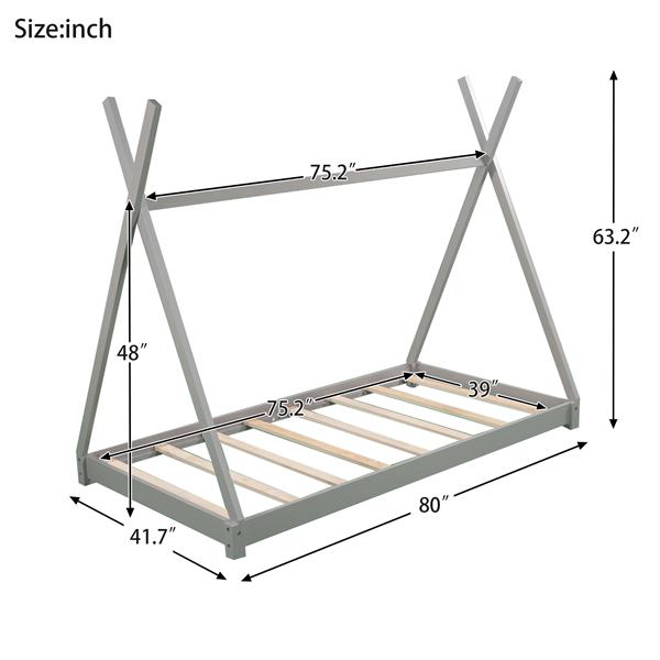 Twin Size House Platform Bed with Triangle Structure,Gray