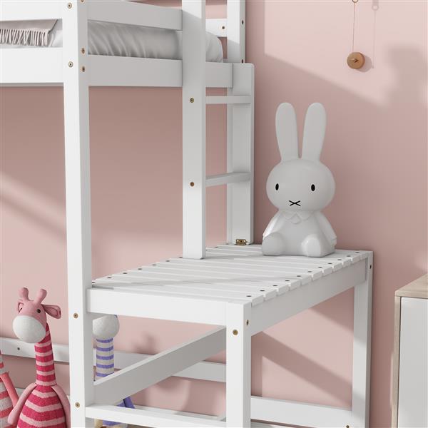 Twin High Loft Bed with Ladder landing Platform, Ladders, Guardrails,White