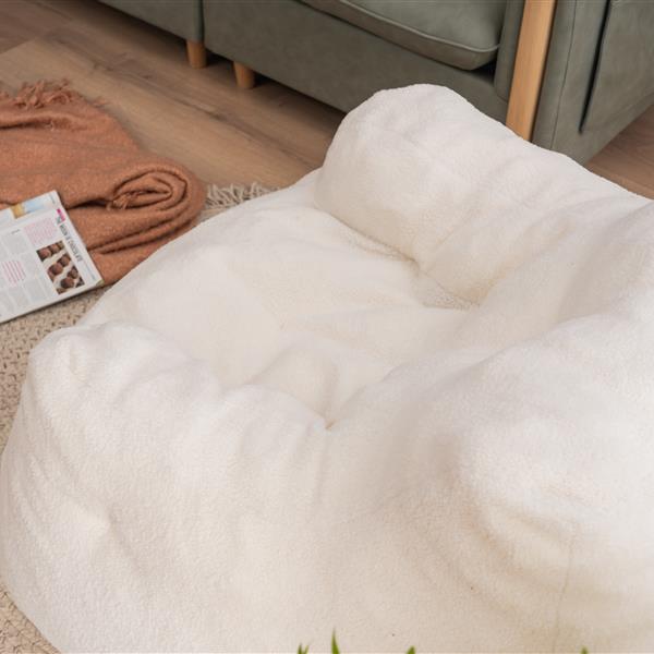 010-Soft Teddy Fabric Tufted Foam Bean Bag Chair With Teddy Fabric Ivory White