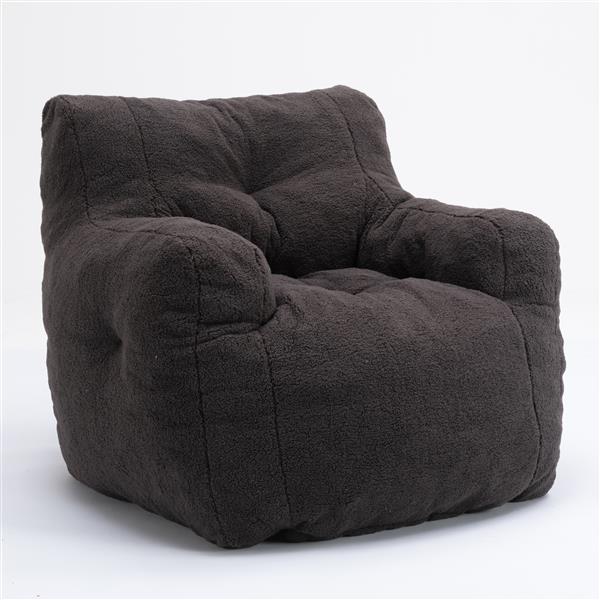 010-Soft Teddy Fabric Tufted Foam Bean Bag Chair With Teddy Fabric Dark Gray