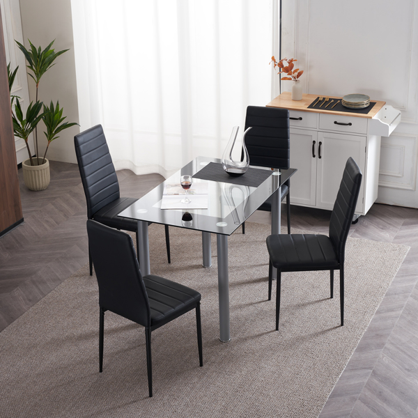 4pcs Elegant Assembled Stripping Texture High Backrest Dining Chairs Black（Replace encoding：13028198-18410366）