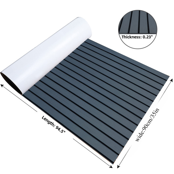 Boat Flooring，EVA Foam Boat Decking 94.5''，Non-Slip and Self-Adhesive Flooring Sea Deck ，Marine Carpet Mat，for Yacht Motorboat Swimming (Grey Black Lines, 94.5''x35'')