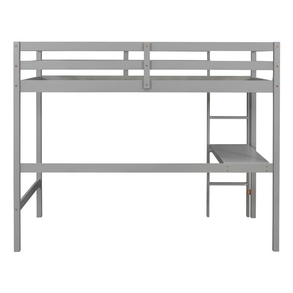 Twin Loft Pine Wood Bed with  built-in desk, Safety Guardrails, Ladder,Grey