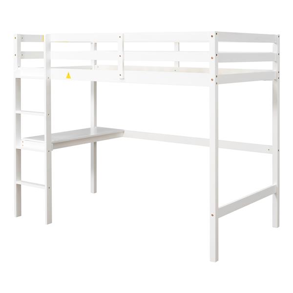 Twin Loft Pine Wood Bed with  built-in desk, Safety Guardrails, Ladder,White