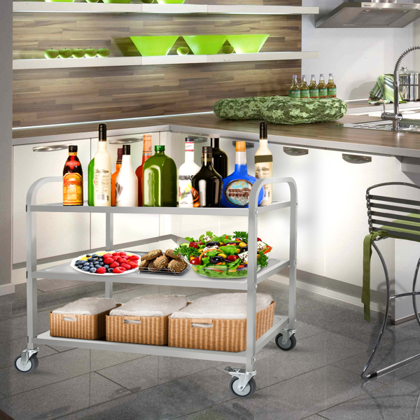 3-Tier Stainless Steel Cart, Serving Cart with Wheels, Restaurant, Household, Service Trolley, 360°Rotation Storage Cart with Locking Wheels 37.4 * 19.2 * 36.6'' L*W*H Rolling Kitchen Food Cart 