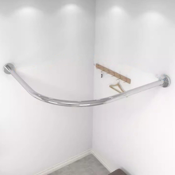 L Shape Extendable Shower Curtain Rod No Drill Bathroom Curved Corner Telescoping Rail Bar 304 Stainless Steel Pole Holder Rustproof For Bathtub,Clothing Store,75 to 95cm*120 to 165cm