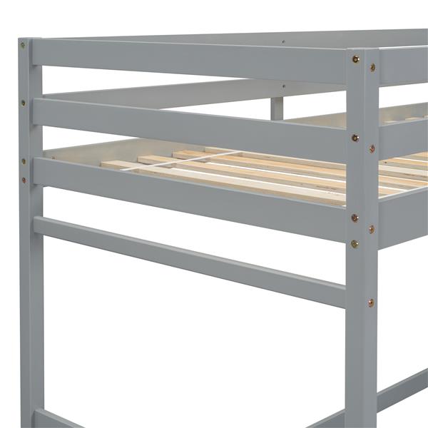 Twin High Loft Bed with Ladder landing Platform, Ladders, Guardrails,Grey