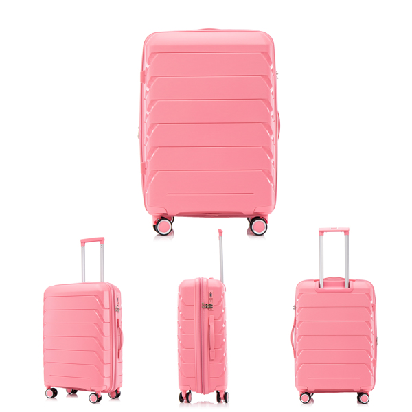 PP Luggage Sets 3 Piece(20/24/28), Expandable Carry On Luggage with TSA Lock Airline Approved, PP materials Hard Shell and Lightweight Suitcase with Spinner Wheels (Pink) 