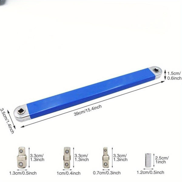 2pcs Offset Extension Wrench - 15-Inch Impact-Ready Socket Wrench Tool with Square Drive Adapters (1/4", 3/8", 1/2")