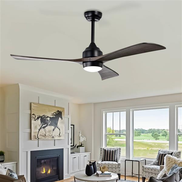 52" Ceiling Fan with Lights Remote Control,Quiet DC Motor 3 Blade Ceiling Fans 6 Speed Levels,Reversible Ceiling Fan, for Patio Living Room, Bedroom, Office,Indoor.(Matte Black +Black Walnut )