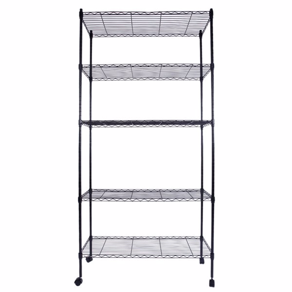 5-Layer Plastic Coated Iron Shelf with 1.5" Nylon Wheels 165*90*35 Black