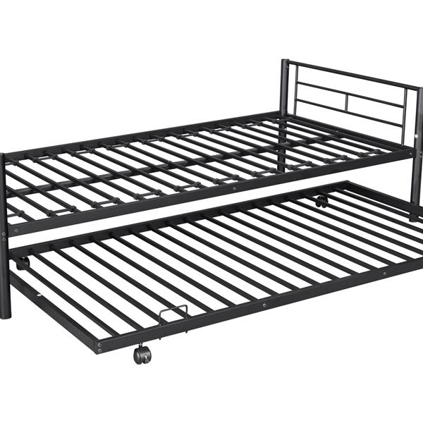 Metal Twin over Twin Bunk Bed with Trundle/Can Be Separated into 2 Twin Beds/ Heavy-duty Sturdy Metal/ Noise Reduced/ Safety Guardrail/ Trundle for Flexible Space/ Bunk Bed for Three/ CPC Certified