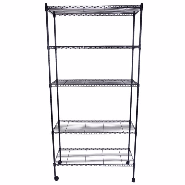 5-Layer Plastic Coated Iron Shelf with 1.5" Nylon Wheels 165*90*35 Black